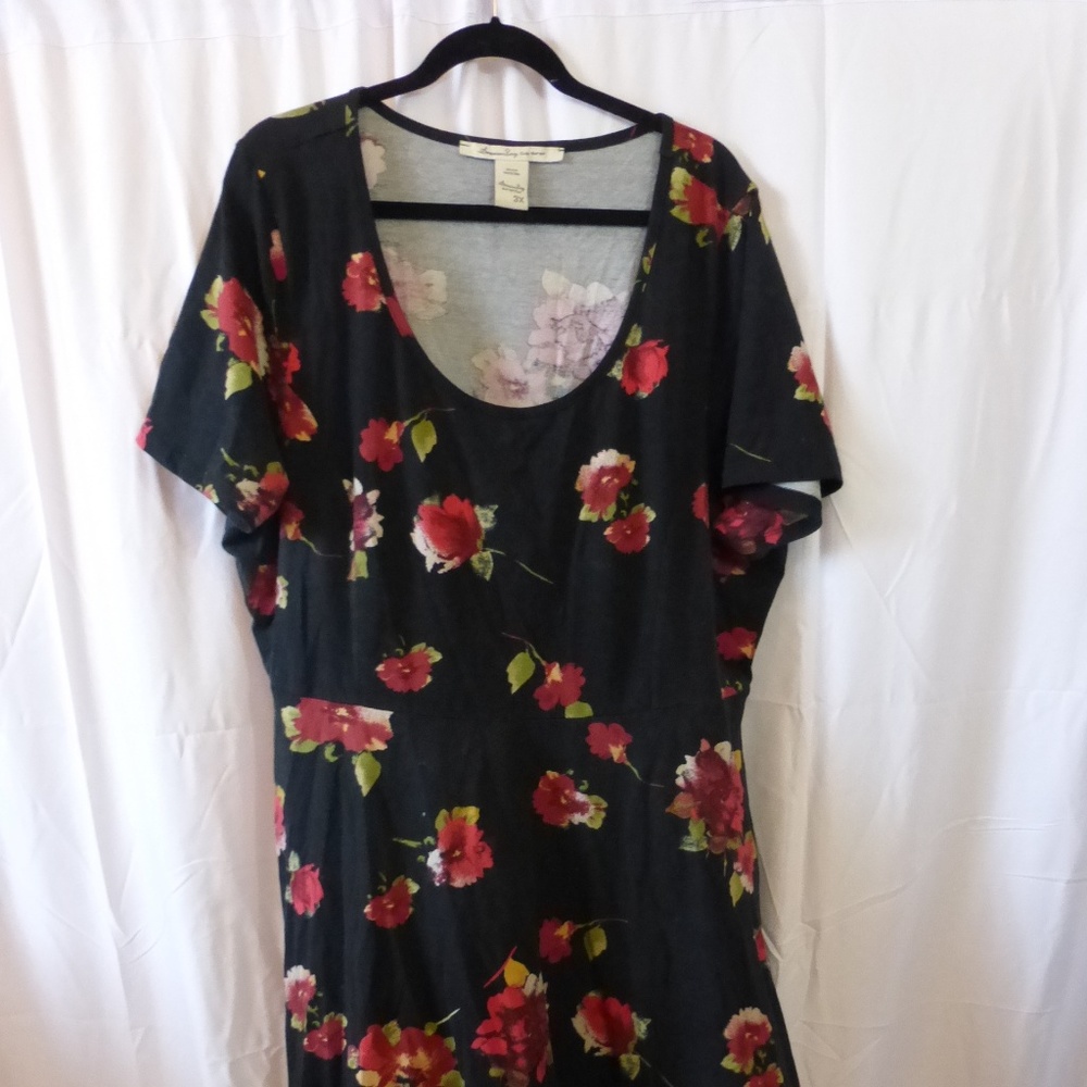 American Rag Black with Red Roses Skater Dress 3X